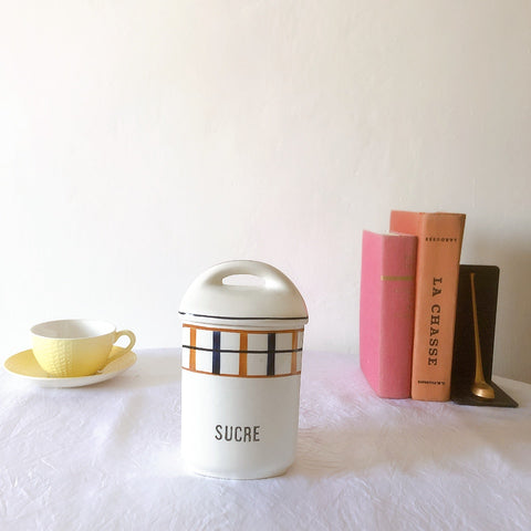 フランスアンティーク サンタマン バスク柄陶器キャニスター 「イエロー・ブルー」 フランスアンティーク食器　ブロカント　蚤の市