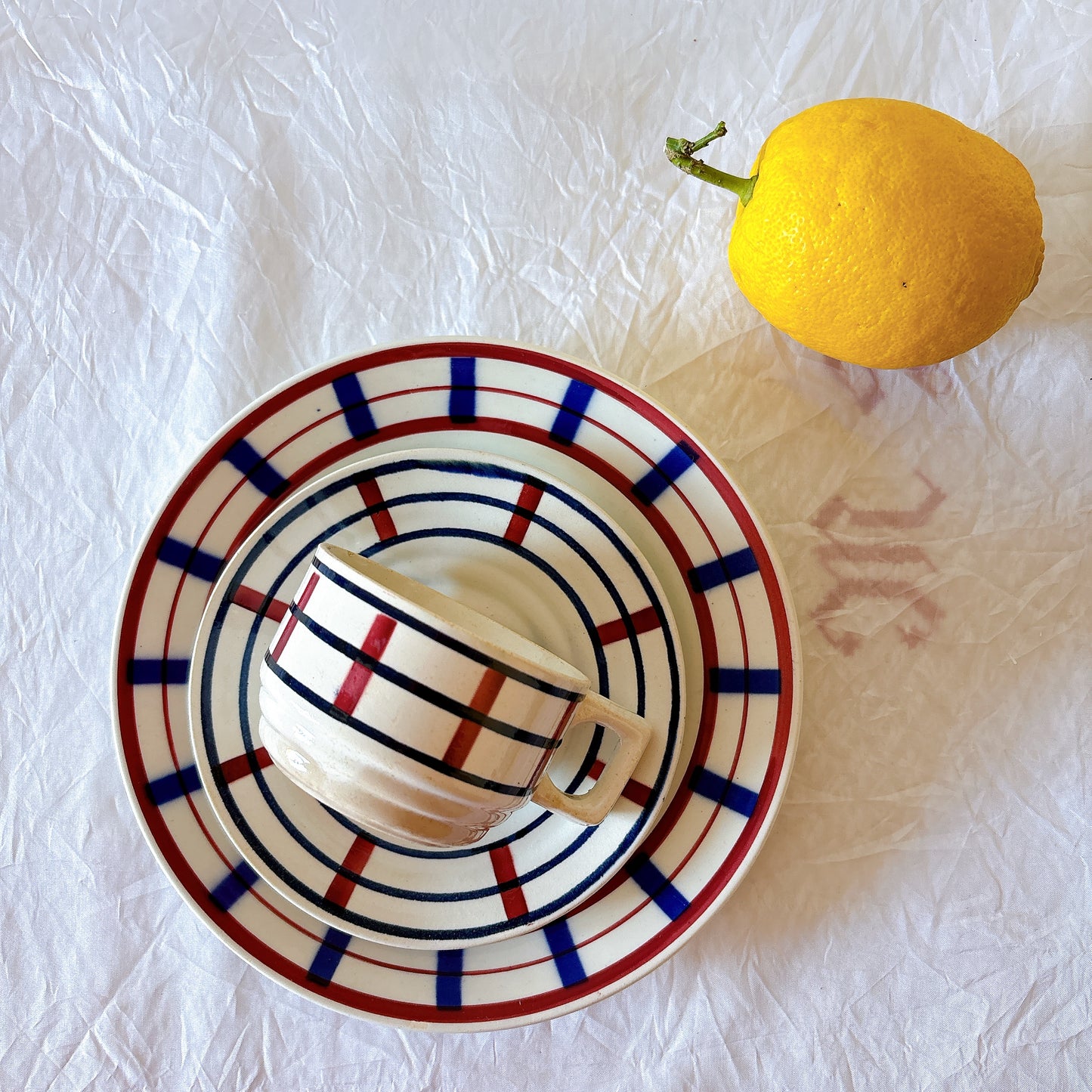 フランスアンティーク ディゴワンサルグミンヌ FANDANGO バスク柄デザートプレート ヴィンテージ陶器　ブロカント　