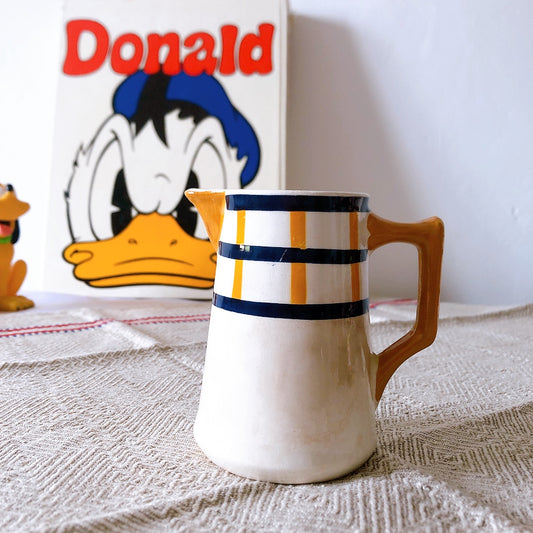 クレイユモントロー HBCM Béarn バスク柄ピシェ ピッチャー ミルクポット 「イエロー&ブルー」 フランスアンティーク食器 バスク柄アンティーク ブロカント 蚤の市