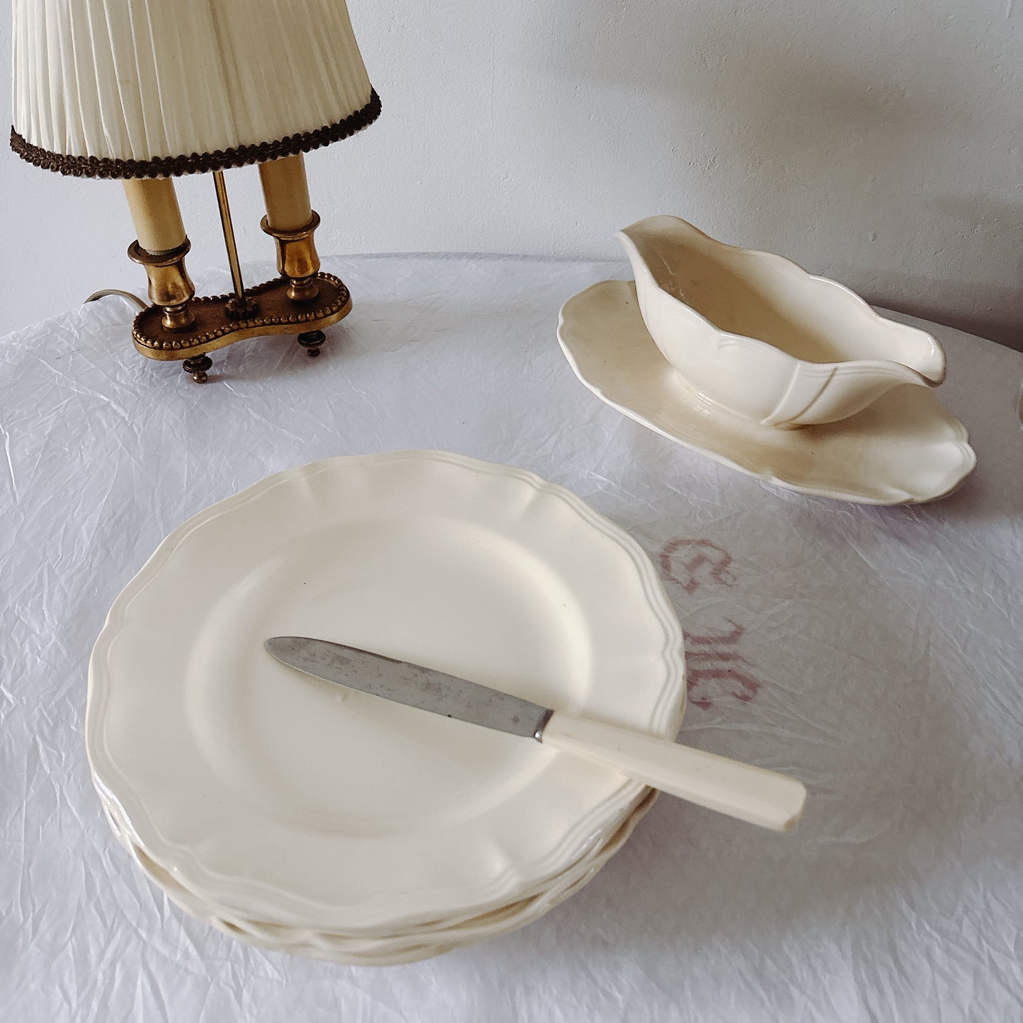 フランス ディゴワン＆サルグミンヌ 花リム ディナープレート 平皿 フランスアンティーク食器 ブロカント　蚤の市