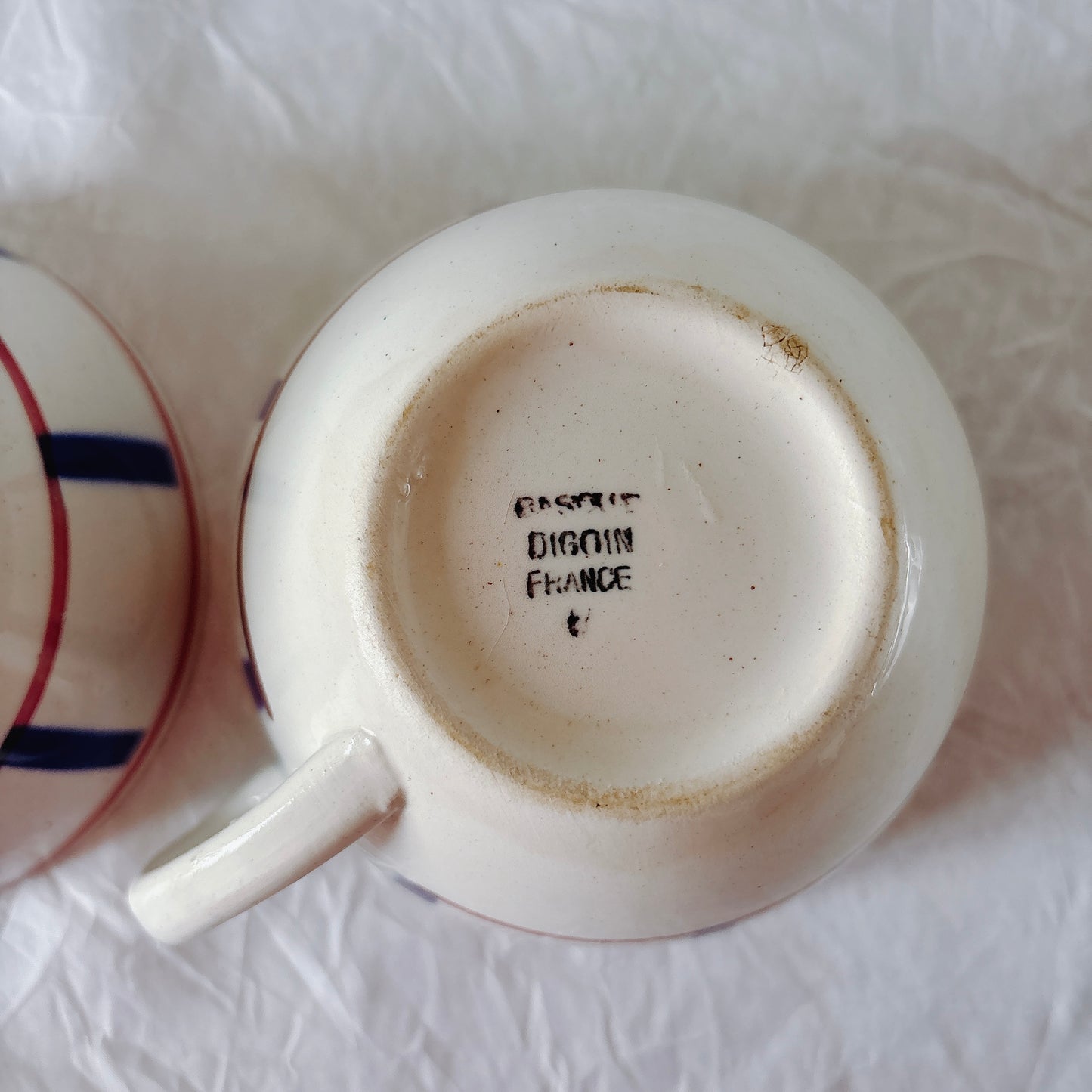 ディゴワンサルグミンヌ バスク柄 コーヒーカップ 200ml『ルージュ・マリン』 フランスアンティーク食器 蚤の市　ブロカント　バスク柄食器