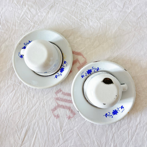 フランスアンティーク ホーロー製ミニチュア食器セット（ディネット） 青花柄 小鍋・カップ＆ソーサー・パッソワール