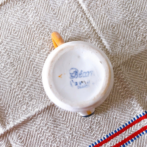 クレイユモントロー HBCM Béarn バスク柄 ミルクポット「イエロー・ブルー」フランスアンティーク食器 ブロカントアンティーク　蚤の市