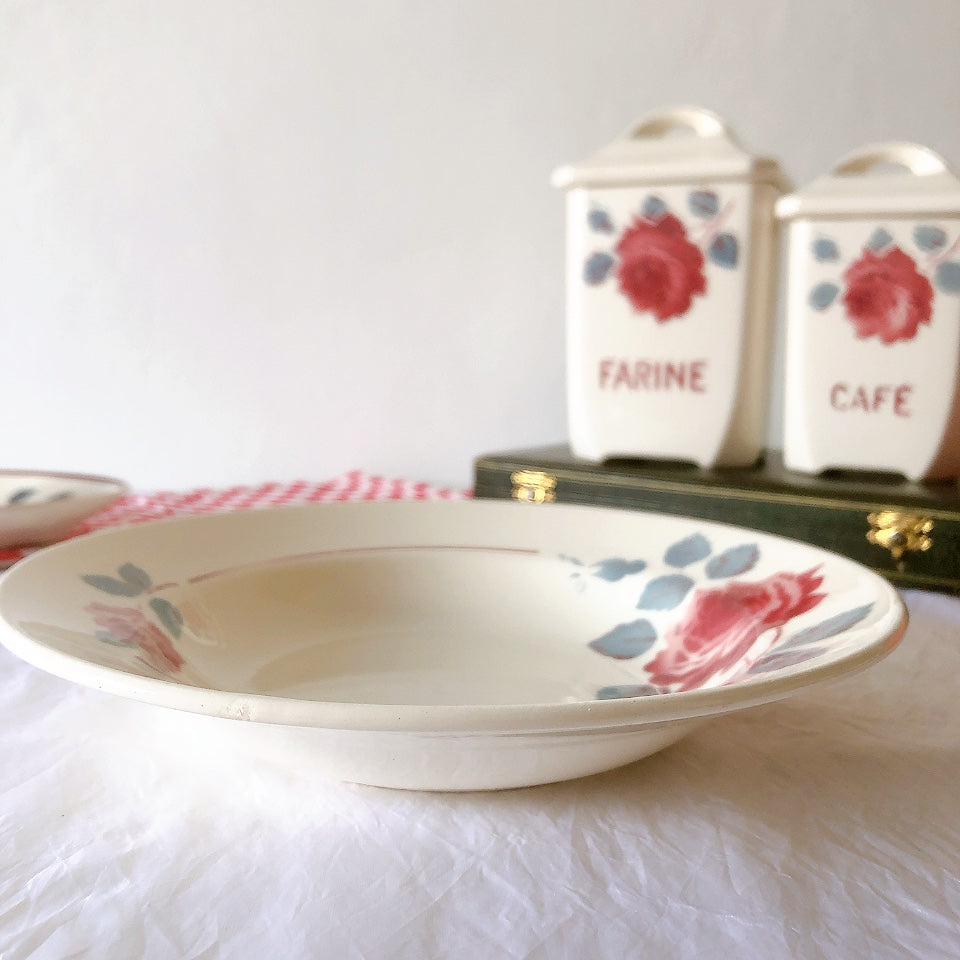フランスアンティーク　バドンヴィレー　バラ柄スーププレート　深皿　フランスアンティーク食器 ブロカントアンティーク 蚤の市