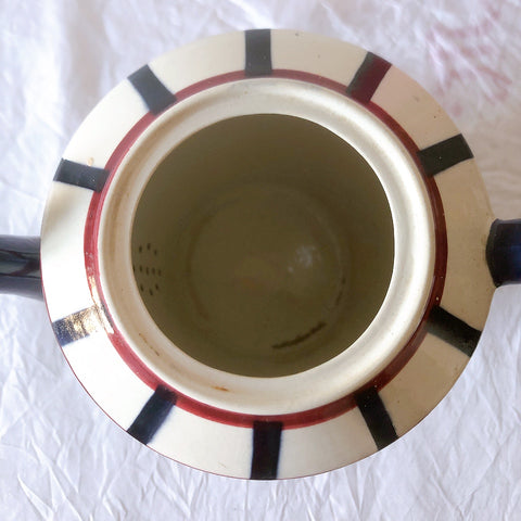 クレイユモントロー HBCM Béarn バスク柄 コーヒー／ティポット「レッド・ブルー」フランスアンティーク食器 ブロカント 蚤の市　アンティーク食器 バスク柄アンティーク