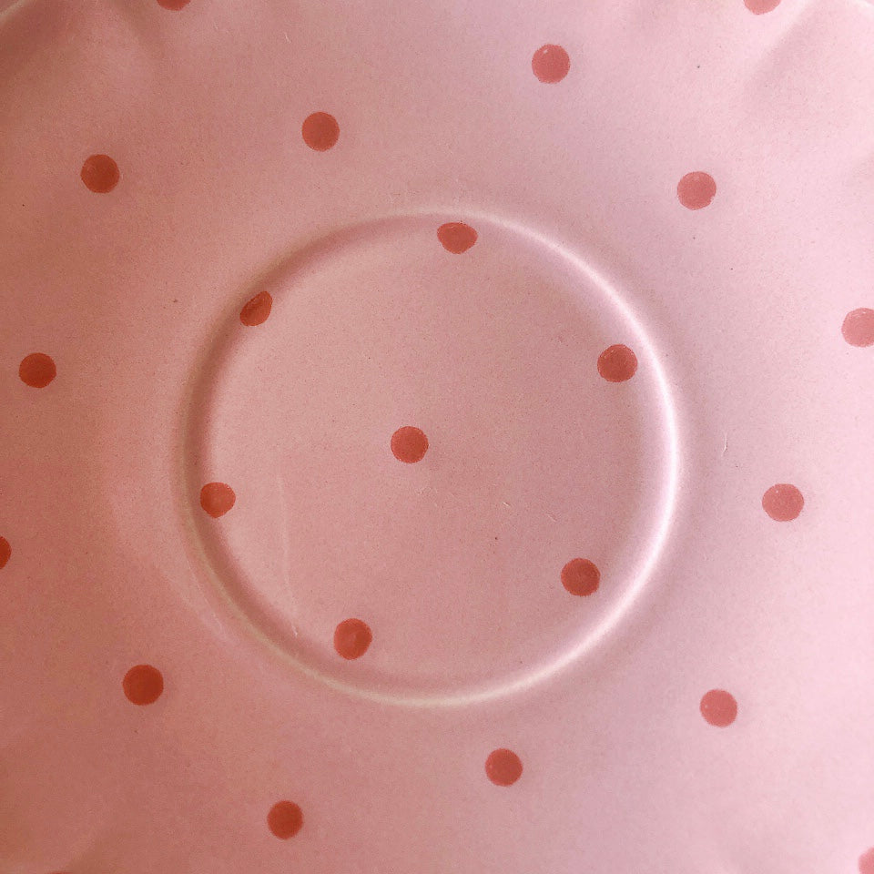 サラン SALINS 花リムカップアンドソーサー　ピンクドット柄　フランスアンティーク食器 フランス蚤の市・ブロカント