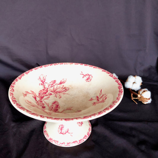 フランス GIEN ジアン あざみ柄 コンポティエ/コンポ―ト皿 赤 アンティーク食器・皿 ブロカント 蚤の市