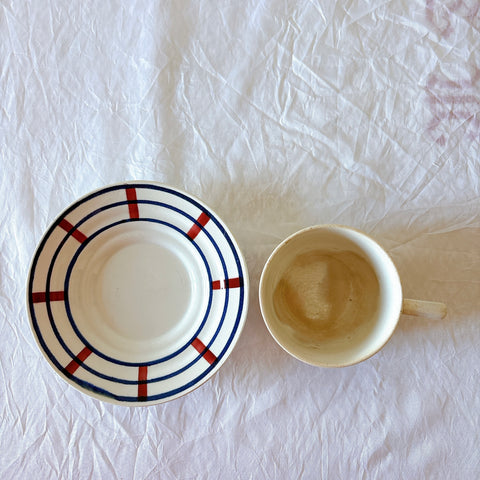 フランスアンティーク サンタマン バスク柄カップアンドソーサー　ブロカント 蚤の市 フランスアンティーク食器