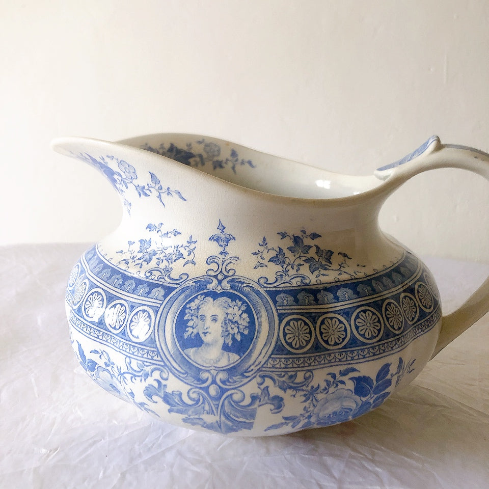 フランスアンティーク UCサルグミンヌ　パリジア　parisia ブルー ピッチャー ピシェ 水差し アンティーク食器 ブロカント 蚤の市
