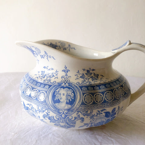フランスアンティーク UCサルグミンヌ　パリジア　parisia ブルー ピッチャー ピシェ 水差し アンティーク食器 ブロカント 蚤の市