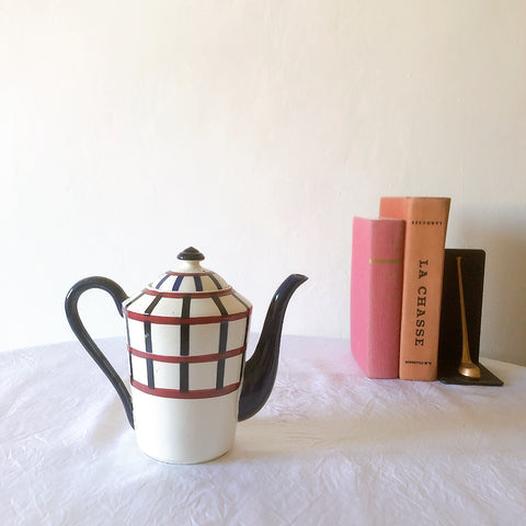 クレイユモントロー HBCM Béarn バスク柄 コーヒー／ティポット「レッド・ブルー」フランスアンティーク食器 ブロカント 蚤の市　アンティーク食器 バスク柄アンティーク