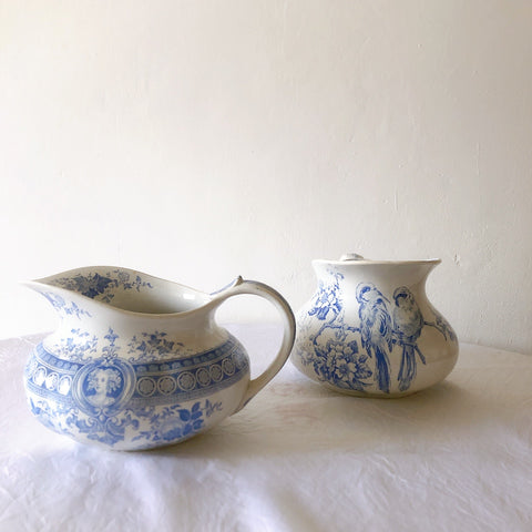 フランスアンティーク リュネヴィル　鳥柄 ピシェ ピッチャー　水差し アンティーク食器 ブロカント 蚤の市