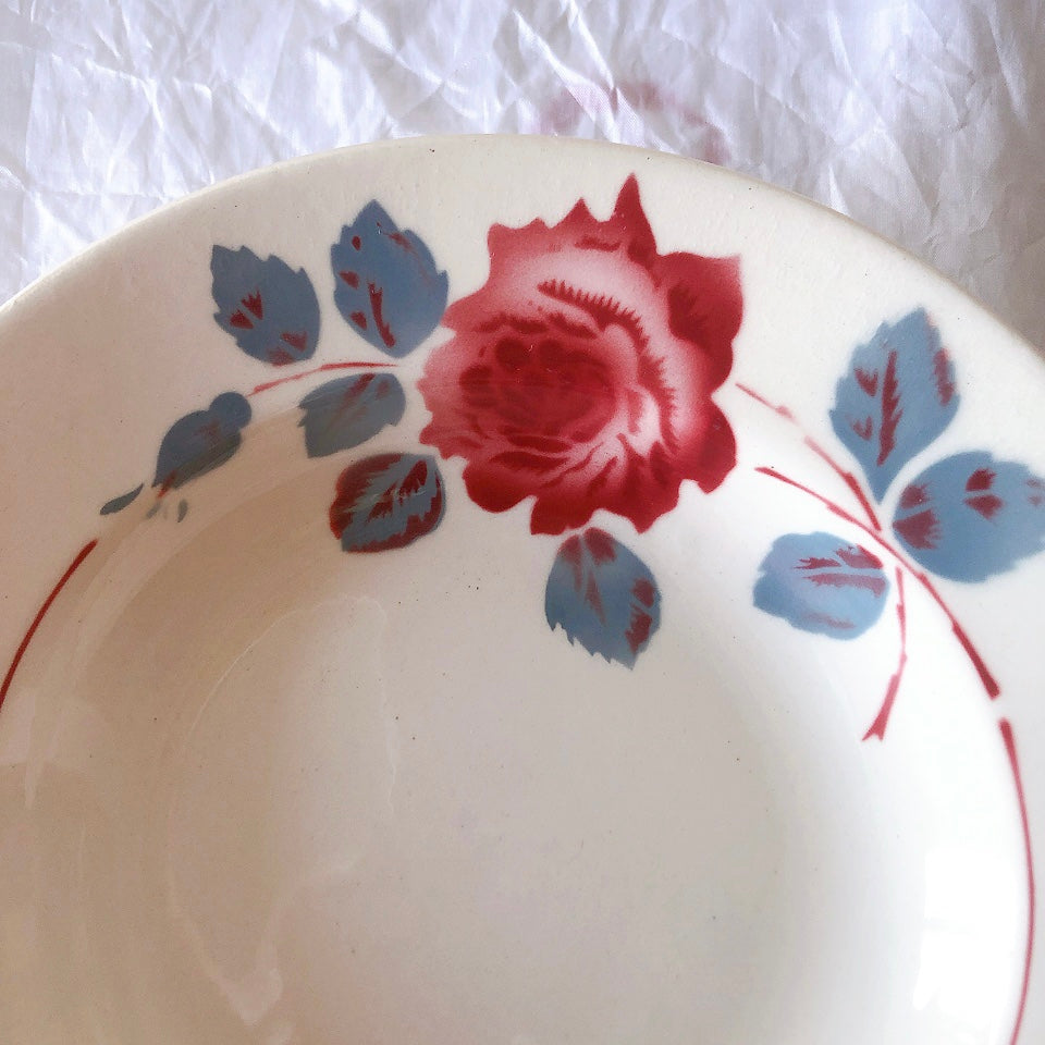 フランスアンティーク　バドンヴィレー　バラ柄スーププレート　深皿　フランスアンティーク食器 ブロカントアンティーク 蚤の市