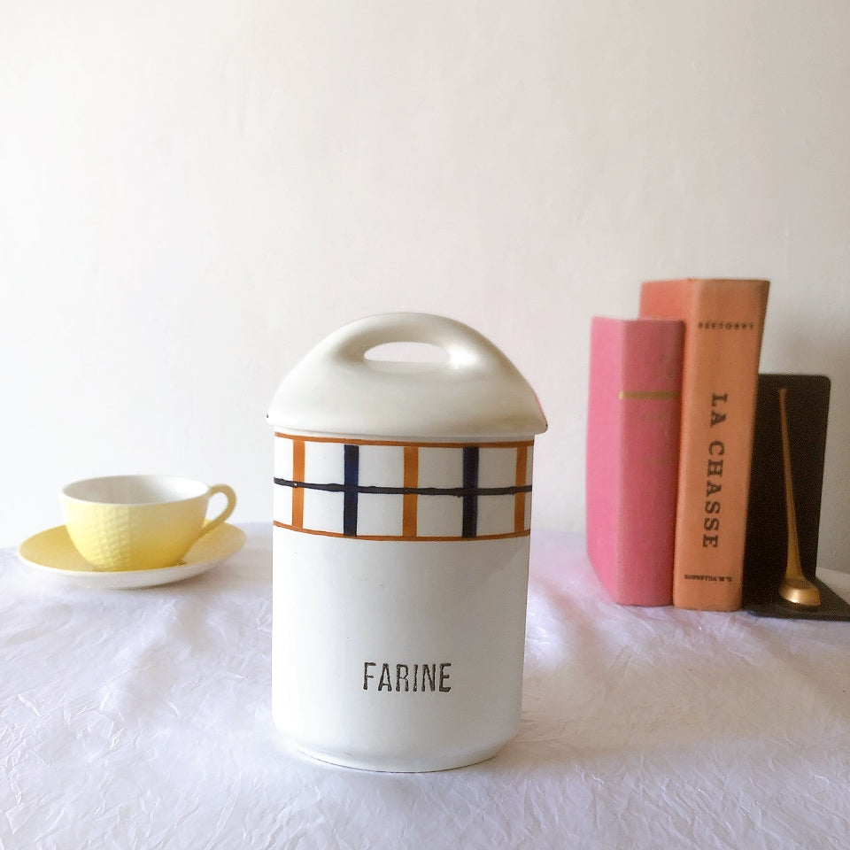 フランスアンティーク サンタマン バスク柄陶器キャニスター 「イエロー・ブルー」 フランスアンティーク食器　ブロカント　蚤の市