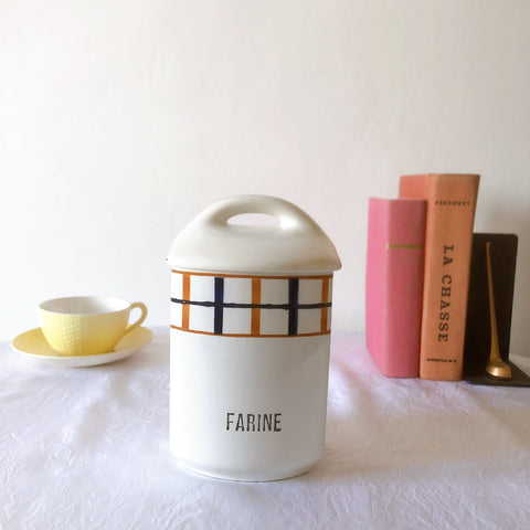 フランスアンティーク サンタマン バスク柄陶器キャニスター 「イエロー・ブルー」 フランスアンティーク食器　ブロカント　蚤の市