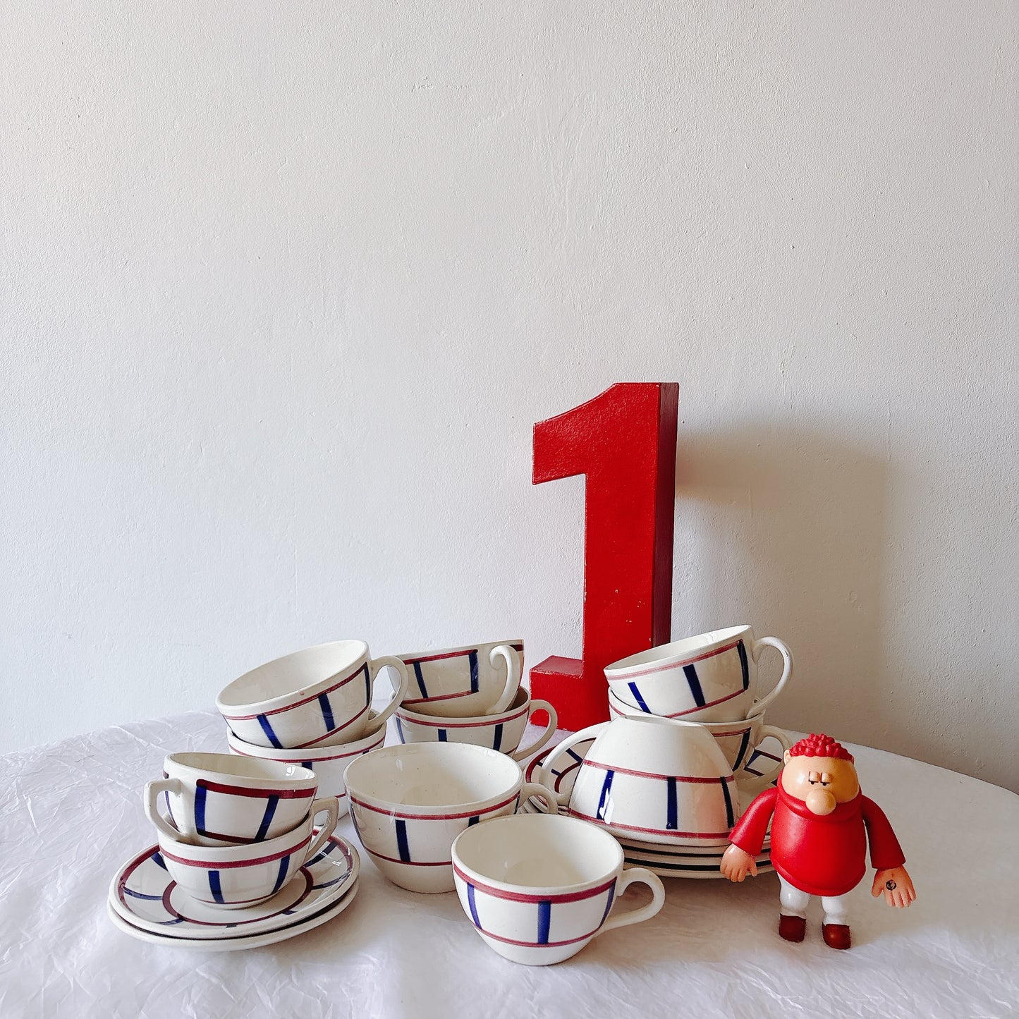 ディゴワンサルグミンヌ バスク柄 コーヒーカップ 200ml『ルージュ・マリン』 フランスアンティーク食器 蚤の市　ブロカント　バスク柄食器