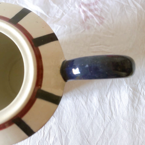 クレイユモントロー HBCM Béarn バスク柄 コーヒー／ティポット「レッド・ブルー」フランスアンティーク食器 ブロカント 蚤の市　アンティーク食器 バスク柄アンティーク