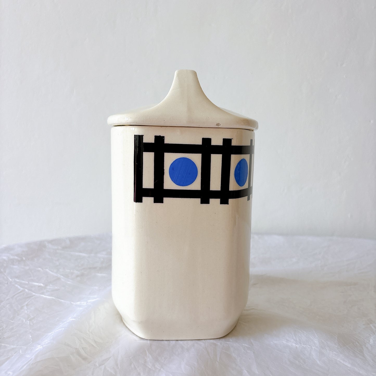 フランスヴィンテージ  アールデコ幾何学模様　陶器キャニスター  フランスアンティーク食器　ブロカント　蚤の市
