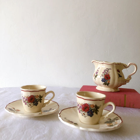 ディゴワンサルグミンヌ Digoin＆sarreguemines アグレスト コーヒーカップ＆ソーサー２客セット フランスアンティーク食器 フランス蚤の市・ブロカント