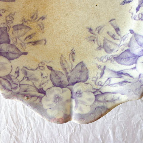フランスアンティーク　ヴィエイヤール・ボルドー（Vieillard Bordeaux） VOLUBILIS 花柄ハンドル付きプレート　パープル フランスアンティーク食器 ブロカントアンティーク　蚤の市