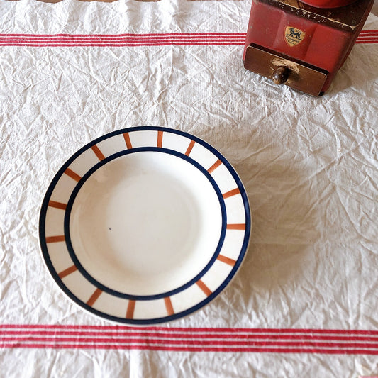 フランスアンティーク HBCM Béarn クレイユモントロー バスク柄 スーププレート /深皿 B「マロンxブルー」 フランスアンティーク食器 ブロカント 蚤の市