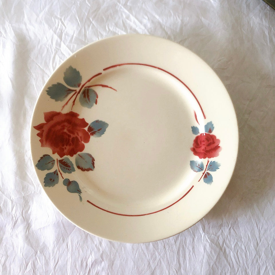 フランスアンティーク　バドンヴィレー　バラ柄ディナープレート　平皿　フランスアンティーク食器 ブロカントアンティーク 蚤の市