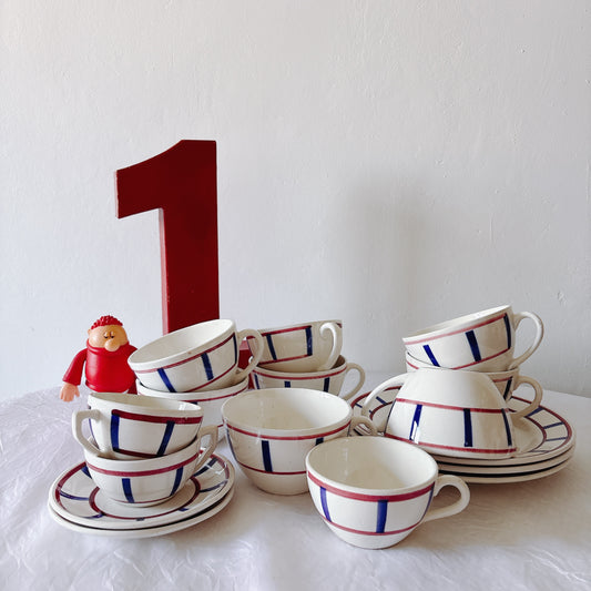 ディゴワンサルグミンヌ バスク柄 コーヒーカップ 200ml『ルージュ・マリン』 フランスアンティーク食器 蚤の市　ブロカント　バスク柄食器