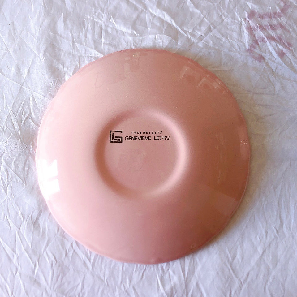 サラン SALINS 花リムカップアンドソーサー　ピンクドット柄　フランスアンティーク食器 フランス蚤の市・ブロカント