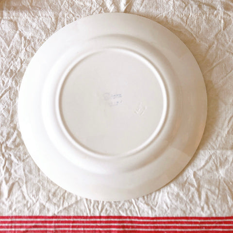 クレイユモントロー HBCM Béarn  バスク柄 大皿 ラウンドプレート26.4　レッドｘブルー　フランスアンティーク食器　バスク柄プレート　ブロカント 蚤の市