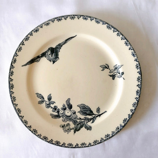 フランスアンティーク UCサルグミンヌ ファボリ『FAVORI』デザートプレート ブルー C ファイアンスフィーヌ フランスアンティーク食器 蚤の市 ブロカントアンティーク