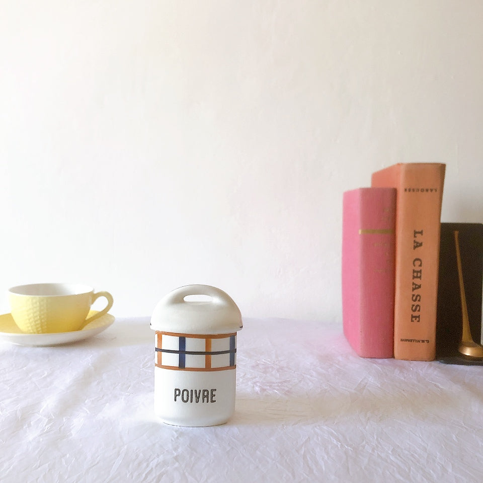 フランスアンティーク サンタマン バスク柄陶器キャニスター 「イエロー・ブルー」 フランスアンティーク食器　ブロカント　蚤の市