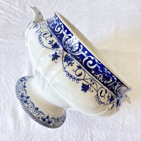 フランスアンティーク ロンウィ（Longwy） 「Louis XV（ルイ15世）」シリーズ　蓋付きスープチュリーン｜ブルー＆ホワイト陶器