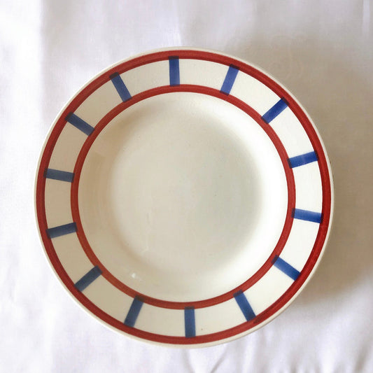 HBCM Béarn ベアン バスク柄 デザートプレート 18.5cm 赤×青 クレイユモントロー フランスアンティーク
