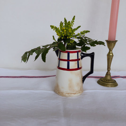 クレイユエモントロー HBCM Béarn バスク柄 ピシェ ミルクポット 400ML「ルージュ・マリン」B フランスアンティーク食器 ブロカント