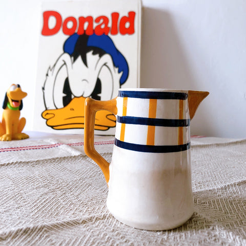 クレイユモントロー HBCM Béarn バスク柄ピシェ　ピッチャー　ミルクポット　「イエロー&ブルー」　フランスアンティーク食器　バスク柄アンティーク ブロカント 蚤の市