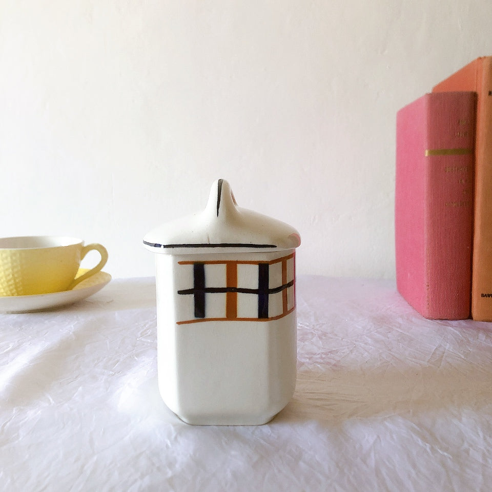 フランスアンティーク サンタマン バスク柄陶器キャニスター 「イエロー・ブルー」 フランスアンティーク食器　ブロカント　蚤の市