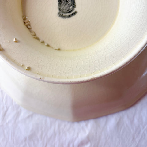 サンタマン １２角形コンポート皿 コンポティエ アイボリー フランスアンティーク食器 ブロカント 蚤の市