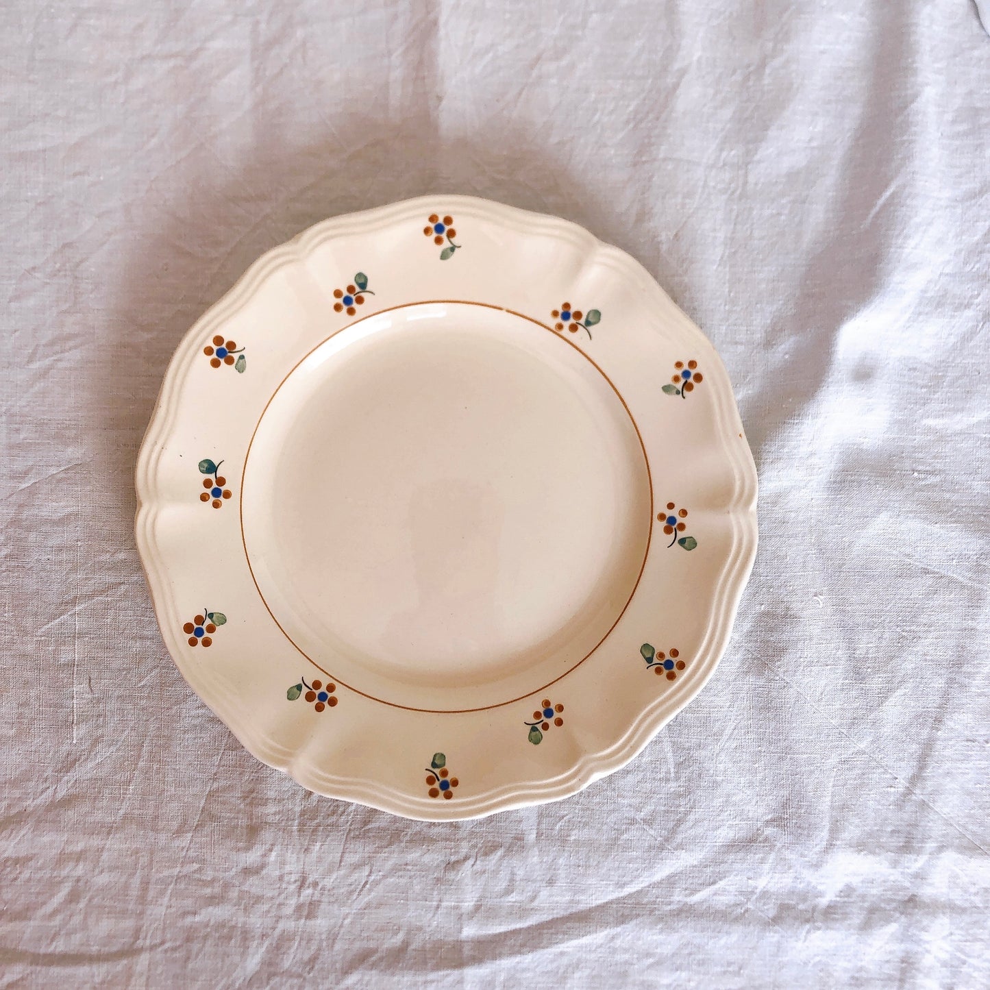 ディゴワンサルグミンヌ 花リム 『ARROMANCHES』 シリーズ　ディナープレート　平皿 D フランスアンティーク食器　蚤の市　ブロカント