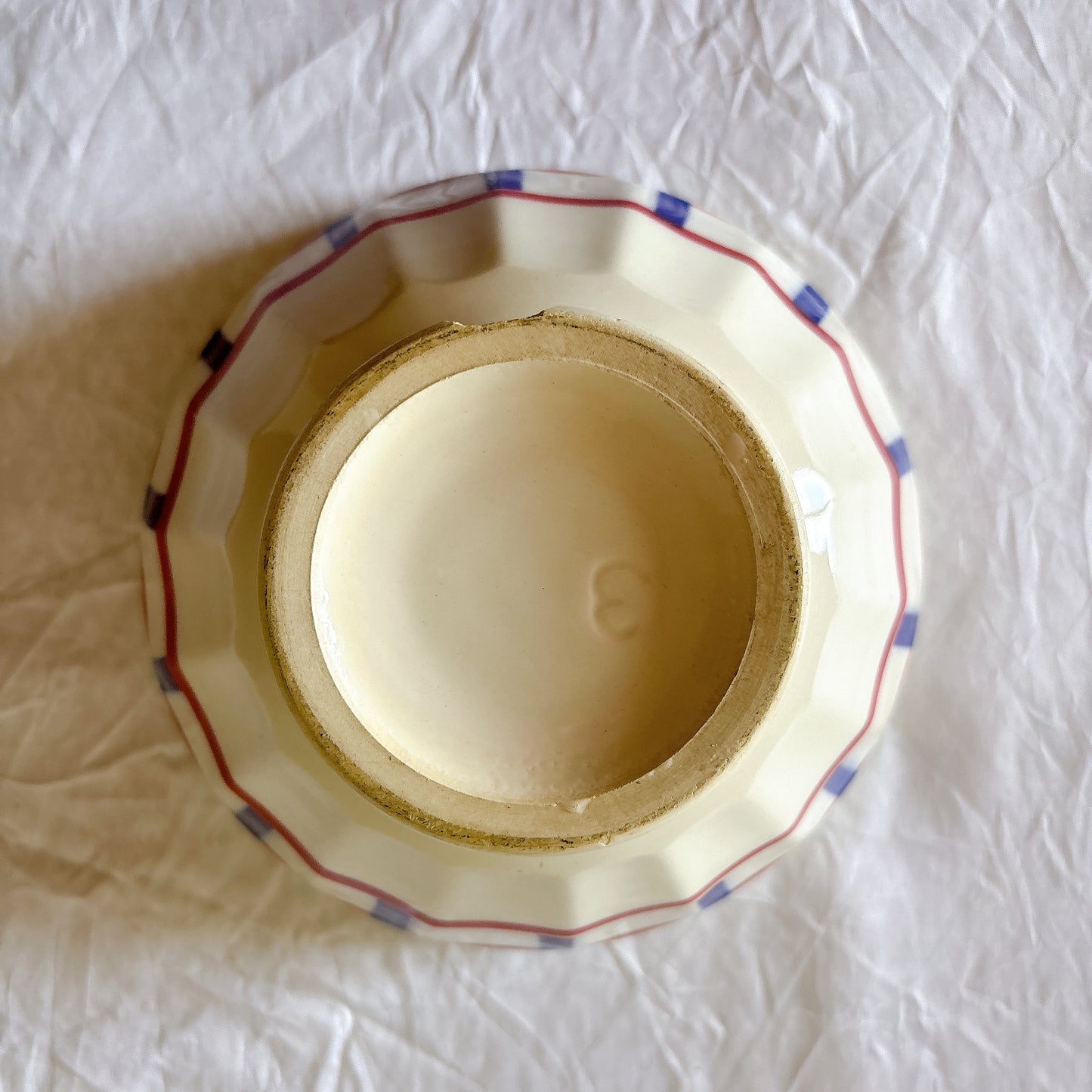 バスク柄 カフェオレボウル「赤×青」 フランスアンティーク食器 ブロカント