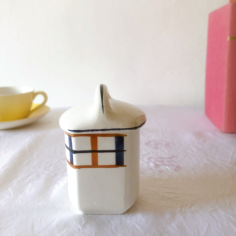 フランスアンティーク サンタマン バスク柄陶器キャニスター 「イエロー・ブルー」 フランスアンティーク食器　ブロカント　蚤の市