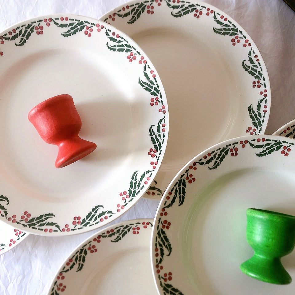 ご予約　フランスアンティーク クレイユモントロー HOUX　柊　ディナープレート　平皿 3枚セット　フランスアンティーク食器　ブロカント　蚤の市