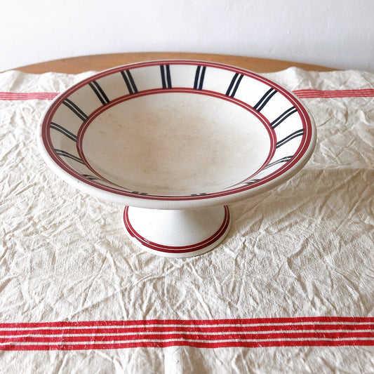 ムーランデルー バスク柄コンポティエ コンポート皿「レッドxブルー」フランスアンティーク食器 ブロカント 蚤の市