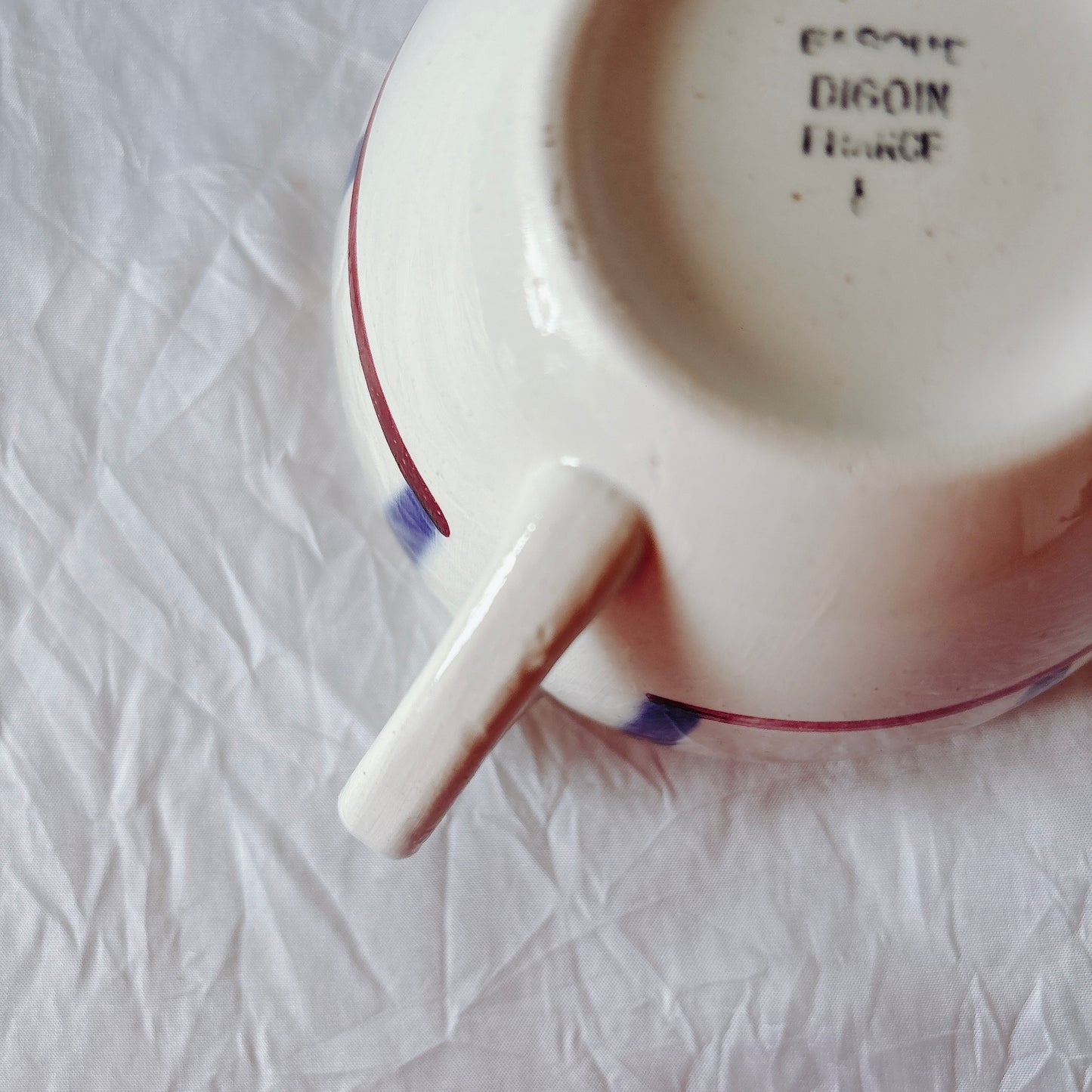 ディゴワンサルグミンヌ バスク柄 コーヒーカップ 200ml『ルージュ・マリン』 フランスアンティーク食器 蚤の市　ブロカント　バスク柄食器