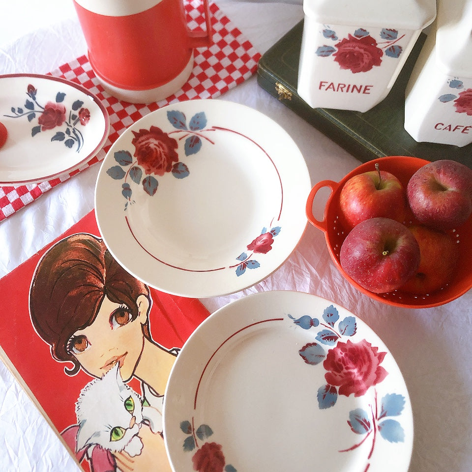 フランスアンティーク　バドンヴィレー　バラ柄スーププレート　深皿　フランスアンティーク食器 ブロカントアンティーク 蚤の市