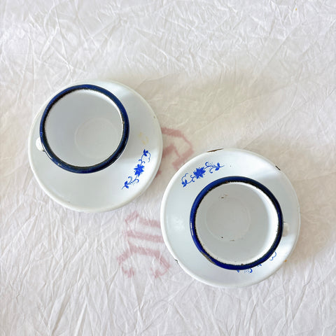 フランスアンティーク ホーロー製ミニチュア食器セット（ディネット） 青花柄 小鍋・カップ＆ソーサー・パッソワール