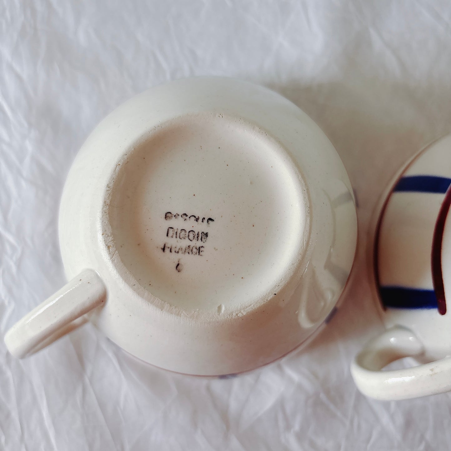 ディゴワンサルグミンヌ バスク柄 コーヒーカップ 200ml『ルージュ・マリン』 フランスアンティーク食器 蚤の市　ブロカント　バスク柄食器