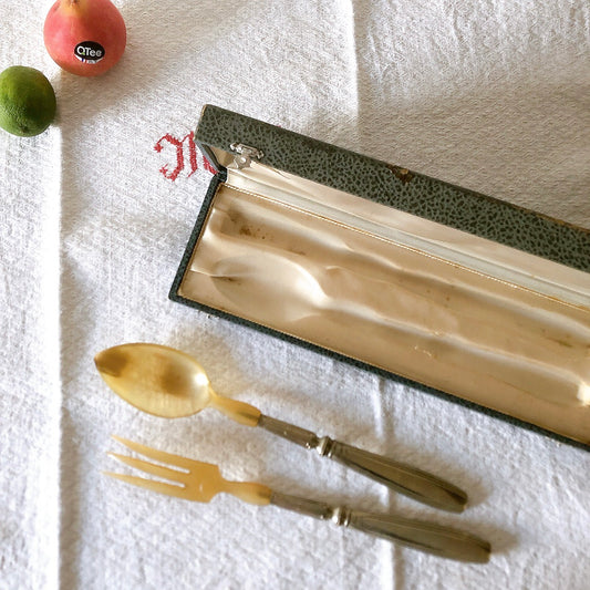 フランスアンティーク サービング フォーク&スプーンセット 箱付き B フランスアンティーク食器 ブロカント 蚤の市