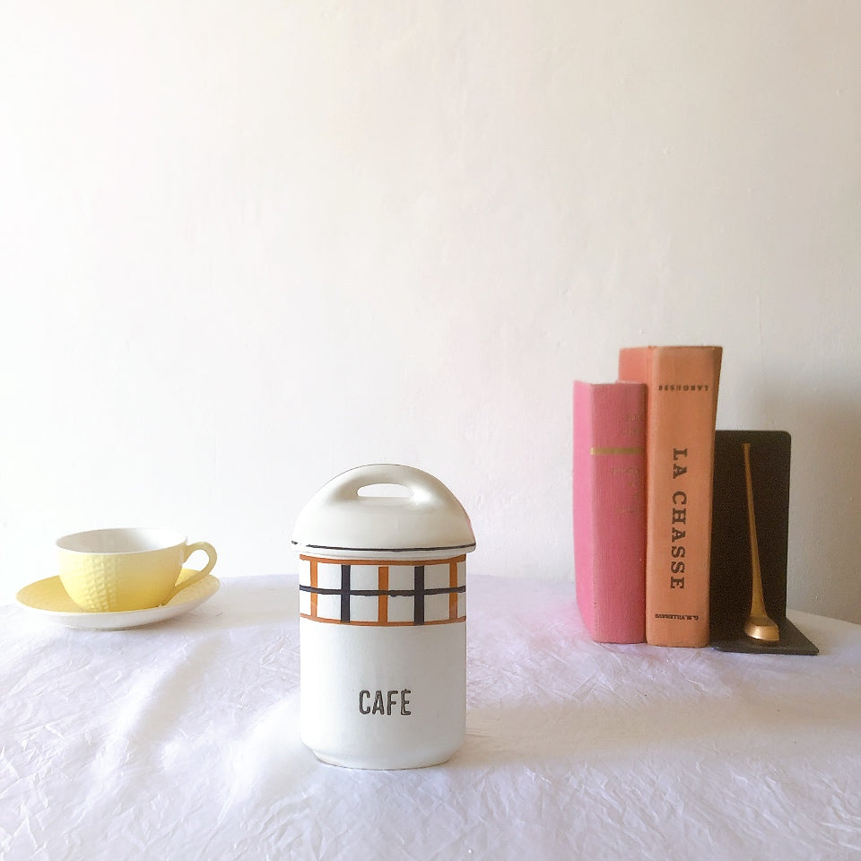 フランスアンティーク サンタマン バスク柄陶器キャニスター 「イエロー・ブルー」 フランスアンティーク食器　ブロカント　蚤の市