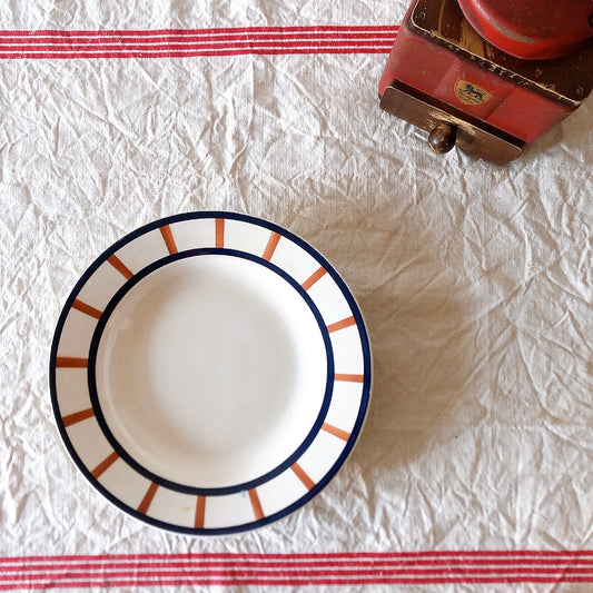 フランスアンティーク HBCM Béarn クレイユモントロー バスク柄 スーププレート /深皿 C「マロンxブルー」 フランスアンティーク食器 ブロカント 蚤の市