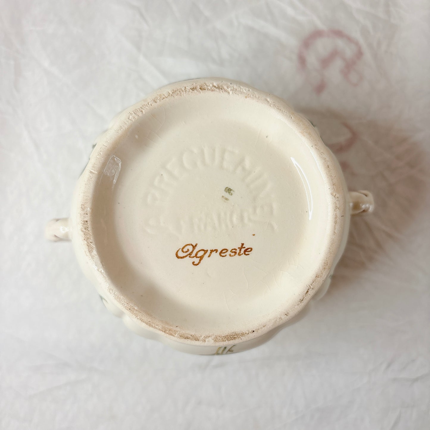 ディゴワンサルグミンヌ Digoin＆sarreguemines アグレスト シュガーポット　シュクリエ　フランスアンティーク食器 フランス蚤の市・ブロカント